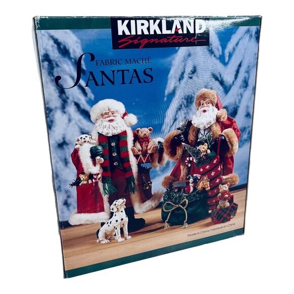 NEW Set 2 Fabric Mache SANTA CLAUS Figurines 4pc Dalmatian Dog Cat Holiday Decor - Picture 10 of 11